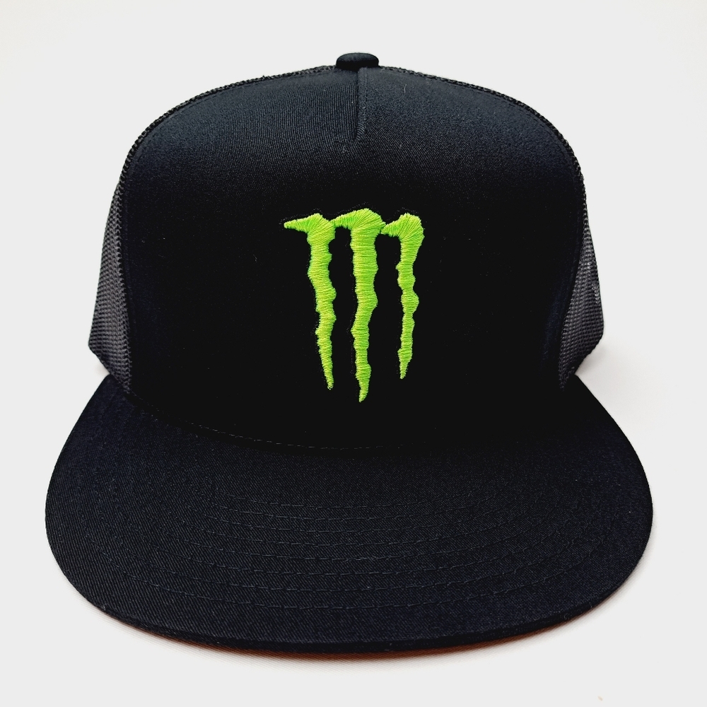 Monster Energy Flat Bill Trucker Mesh Snapback Hat Black